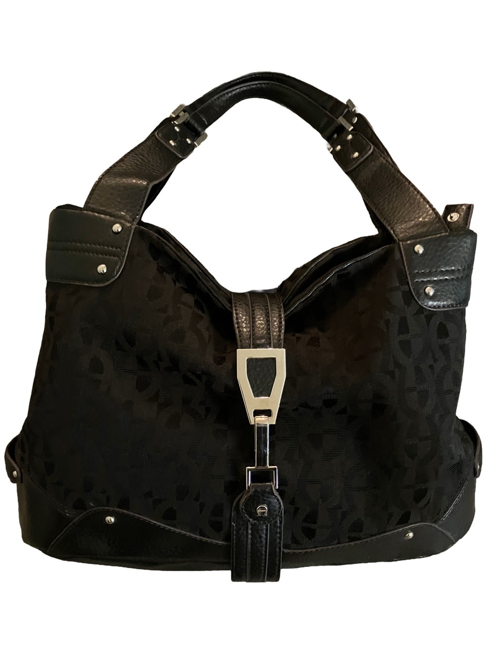 IN EXCELLENT CONDITION!VINTAGE ETIENNE AIGNER JACQUARD PISTON LOCK SHOULDER BAG